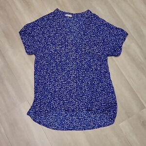 Brilly‎ Womens Button Down Blue Floral Blouse Size Large Ditsy Lightweight